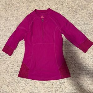 Prana Size Small 3/4 Zip Brigitte Sun Yoga Top Pink With Lace